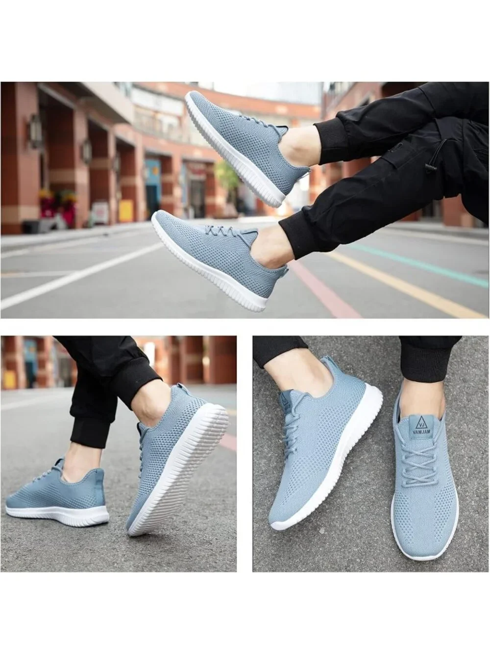 Men's Light Blue Running Shoes Lightweight Breathable Walking Shoes Non Slip